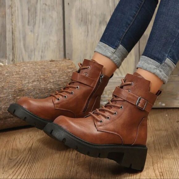 Ladie's chunky ankle combat boots - Picture 4 of 6